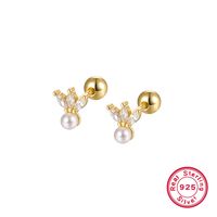 1 Pair Ig Style Commute Flower Plating Inlay Sterling Silver Artificial Pearls Zircon 18k Gold Plated White Gold Plated Ear Studs sku image 1