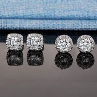 Copper White Gold Plated Simple Style Round Square Inlay Zircon Ear Studs main image 4