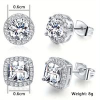 Copper White Gold Plated Simple Style Round Square Inlay Zircon Ear Studs main image 2