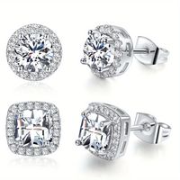 Copper White Gold Plated Simple Style Round Square Inlay Zircon Ear Studs main image 1