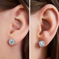 Copper White Gold Plated Simple Style Round Square Inlay Zircon Ear Studs main image 3