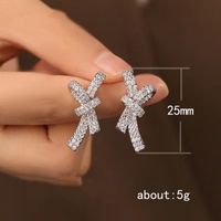 1 Pair Elegant Shiny Bow Knot Inlay Copper Zircon Ear Studs main image 2