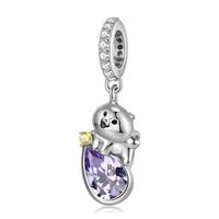 Original Design Cute Simple Style Rabbit Animal Dog Sterling Silver Inlay Zircon Jewelry Accessories main image 4