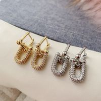 1 Paire Rétro Luxueux Style Simple Double Anneau Placage Incruster Le Cuivre Zircon Plaqué Or 18k Boucles D'oreilles main image 1