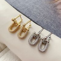 1 Pair Retro Luxurious Simple Style Double Ring Plating Inlay Copper Zircon 18k Gold Plated Drop Earrings main image 3