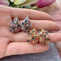 1 Pair Vintage Style Luxurious Simple Style Water Droplets Plating Mesh Inlay Copper Zircon Gold Plated Silver Plated Ear Studs main image 3
