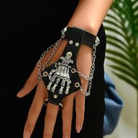 Punk Hand Skull Alloy Leather Unisex Bracelets sku image 1