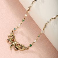 304 Stainless Steel 18K Gold Plated XUPING Bohemian Pearl Plating Inlay Heart Shape Butterfly Artificial Gemstones Necklace main image 4