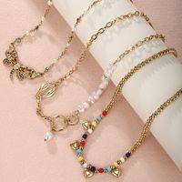 304 Stainless Steel 18K Gold Plated XUPING Bohemian Pearl Plating Inlay Heart Shape Butterfly Artificial Gemstones Necklace main image 1