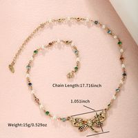304 Stainless Steel 18K Gold Plated XUPING Bohemian Pearl Plating Inlay Heart Shape Butterfly Artificial Gemstones Necklace sku image 2