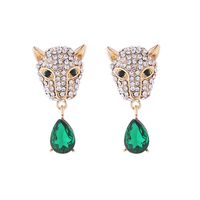 1 Paire Élégant Tête De Léopard Incruster Alliage Strass Strass Boucles D'oreilles main image 6