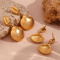 1 Pair Vintage Style Simple Style Classic Style Conch Shell Plating Stainless Steel 18k Gold Plated Drop Earrings main image 1