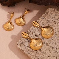 1 Pair Vintage Style Simple Style Classic Style Conch Shell Plating Stainless Steel 18k Gold Plated Drop Earrings main image 3
