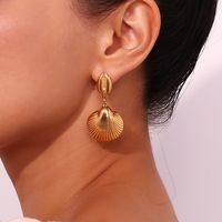 1 Pair Vintage Style Simple Style Classic Style Conch Shell Plating Stainless Steel 18k Gold Plated Drop Earrings main image 5