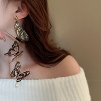 1 Paar Elegant Süss Schmetterling Inlay Aryl Künstliche Perlen Tropfenohrringe main image 3