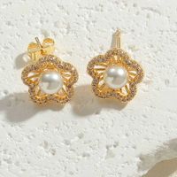 1 Pair Ig Style Simple Style Geometric Plating Inlay Copper Pearl Zircon 14k Gold Plated Earrings main image 6