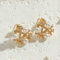 1 Pair Ig Style Simple Style Geometric Plating Inlay Copper Pearl Zircon 14k Gold Plated Earrings sku image 3