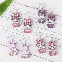 1 Pair Cute Retro Rabbit Printing Wood Drop Earrings main image 1
