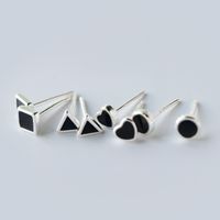1 Pair Simple Style Triangle Square Heart Shape Epoxy Sterling Silver Ear Studs main image 1