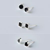 1 Pair Simple Style Triangle Square Heart Shape Epoxy Sterling Silver Ear Studs main image 2