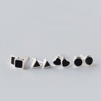 1 Pair Simple Style Triangle Square Heart Shape Epoxy Sterling Silver Ear Studs main image 5