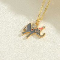 Cute Rabbit Elephant Copper Enamel Plating Inlay Zircon 14k Gold Plated Pendant Necklace main image 3