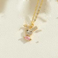 Cute Rabbit Elephant Copper Enamel Plating Inlay Zircon 14k Gold Plated Pendant Necklace sku image 3