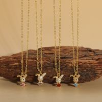 Cute Rabbit Elephant Copper Enamel Plating Inlay Zircon 14k Gold Plated Pendant Necklace main image 1