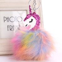 Cute Unicorn Imitation Fox Fur Unisex Keychain main image 6