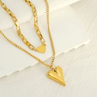 304 Stainless Steel 18K Gold Plated Simple Style Plating Heart Shape Double Layer Necklaces main image 4