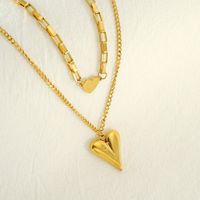 304 Stainless Steel 18K Gold Plated Simple Style Plating Heart Shape Double Layer Necklaces main image 1