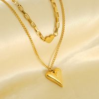 304 Stainless Steel 18K Gold Plated Simple Style Plating Heart Shape Double Layer Necklaces main image 5