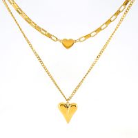 304 Stainless Steel 18K Gold Plated Simple Style Plating Heart Shape Double Layer Necklaces main image 6
