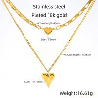 304 Stainless Steel 18K Gold Plated Simple Style Plating Heart Shape Double Layer Necklaces sku image 1