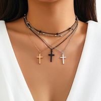 Punk Simple Style Classic Style Cross Alloy Copper Spray Paint Layered Chain Women's Double Layer Necklaces sku image 1