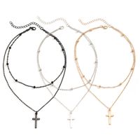 Punk Simple Style Classic Style Cross Alloy Copper Spray Paint Layered Chain Women's Double Layer Necklaces main image 5