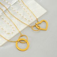 304 Stainless Steel 18K Gold Plated Simple Style Pearl Plating Circle Heart Shape Double Layer Necklaces main image 6