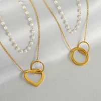 304 Stainless Steel 18K Gold Plated Simple Style Pearl Plating Circle Heart Shape Double Layer Necklaces main image 1
