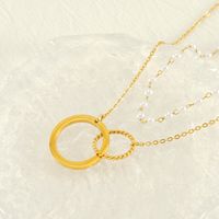 304 Stainless Steel 18K Gold Plated Simple Style Pearl Plating Circle Heart Shape Double Layer Necklaces main image 3