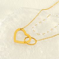 304 Stainless Steel 18K Gold Plated Simple Style Pearl Plating Circle Heart Shape Double Layer Necklaces main image 4