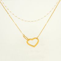 304 Stainless Steel 18K Gold Plated Simple Style Pearl Plating Circle Heart Shape Double Layer Necklaces main image 5