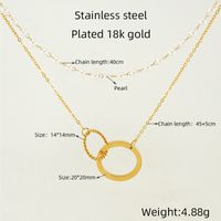304 Stainless Steel 18K Gold Plated Simple Style Pearl Plating Circle Heart Shape Double Layer Necklaces sku image 1