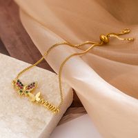 Simple Style Letter Butterfly Copper Plating Inlay Zircon 18k Gold Plated Bracelets main image 4
