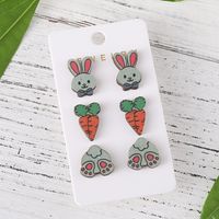 Wholesale Jewelry Retro Rabbit Carrot Wood Printing Ear Studs main image 3