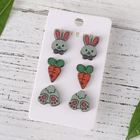 Wholesale Jewelry Retro Rabbit Carrot Wood Printing Ear Studs main image 4