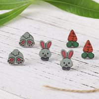 Wholesale Jewelry Retro Rabbit Carrot Wood Printing Ear Studs main image 5