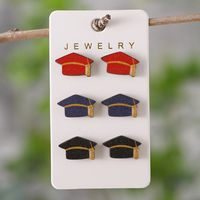Wholesale Jewelry Retro Color Block Wood Printing Ear Studs sku image 1