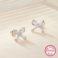 1 Pair Ig Style Commute Shiny Bow Knot Plating Inlay Sterling Silver Zircon 18k Gold Plated White Gold Plated Ear Studs main image 4