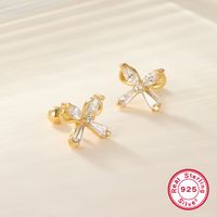 1 Pair Ig Style Commute Shiny Bow Knot Plating Inlay Sterling Silver Zircon 18k Gold Plated White Gold Plated Ear Studs main image 3