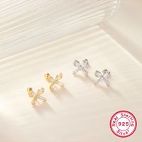 1 Pair Ig Style Commute Shiny Bow Knot Plating Inlay Sterling Silver Zircon 18k Gold Plated White Gold Plated Ear Studs main image 1